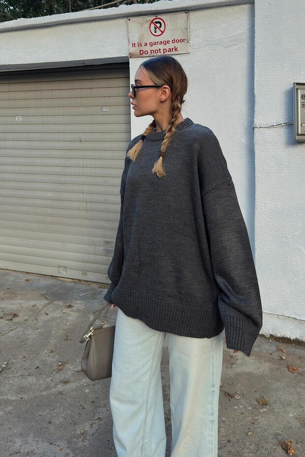 Sweter damski z dzianiny Smoked Biscuit Crew Neck Oversize - 2