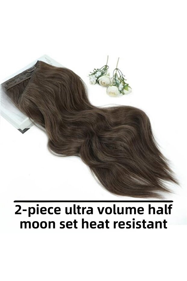 Dark Auburn Ultra Volume 2-Piece Half Moon Snap Hairpiece Set - Washable Heat Resistant