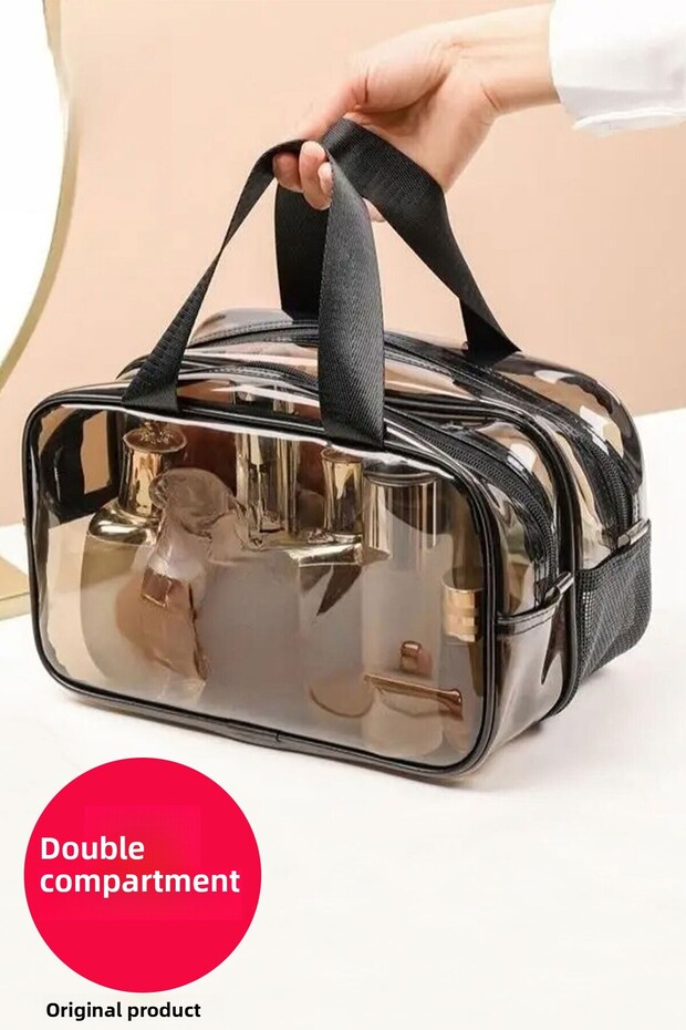 Transparent Double Compartment Mesh Large Women Travel Cosmetic Grooming Beach Makeup Bag Suitcase Organizer
