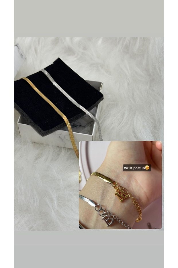 Letter Detailed Steel Italian Chain (Pair Bracelet)