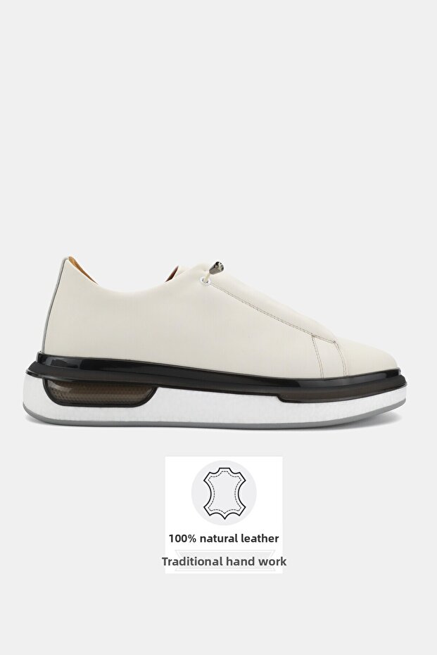 Men's Beige Khaki Natural Leather Lace up Sneaker Shoes