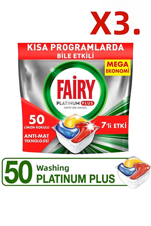 Platinum Plus 50 Wash Dishwasher Detergent Tablet / Capsule X3