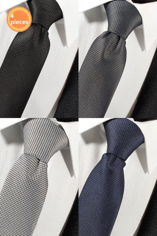 Set of 4 Advantage Tie and Handkerchief in Black, Smoked Silver, Gray and Navy Blue Colors