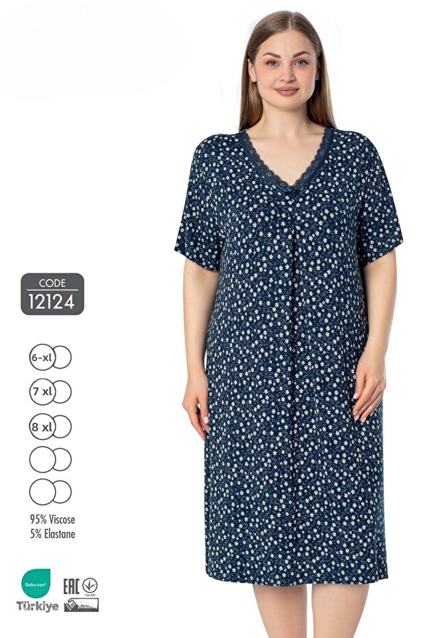 12124 ثوب نوم دانتيل منقوش مقاس كبير - 1