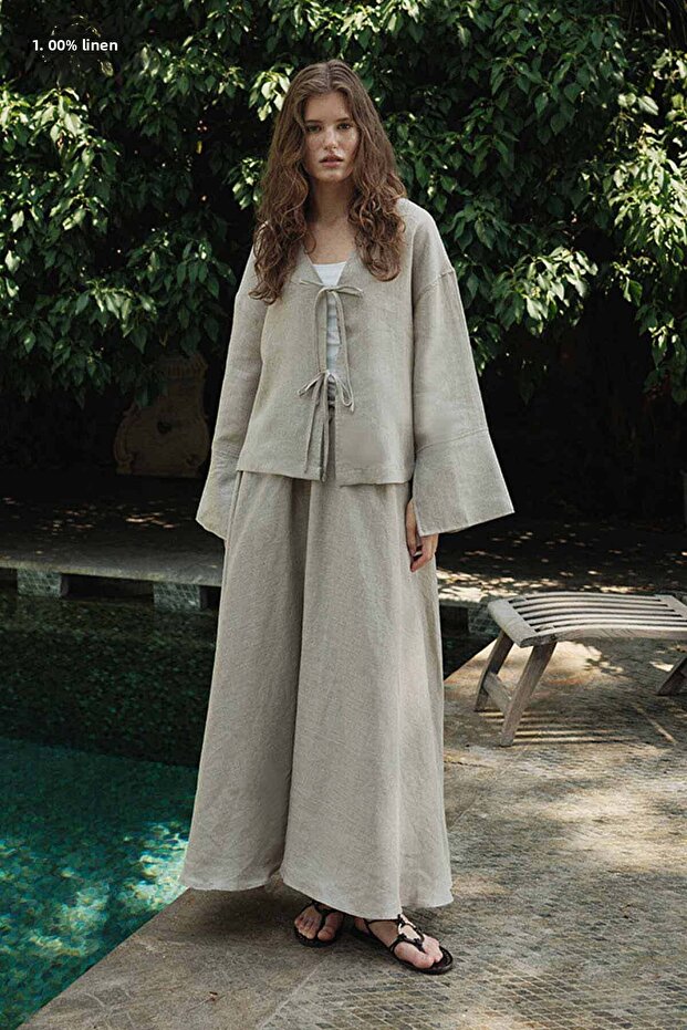 100% Linen Stone Skirt with Elastic Waist