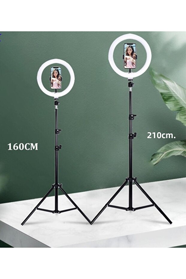 حامل ثلاثي للايفون 24 وات 5500 ك، ضوء ال اي دي 10 بوصة، 2.1 متر، ابيض اصفر، حلقة ثلاثية - 3