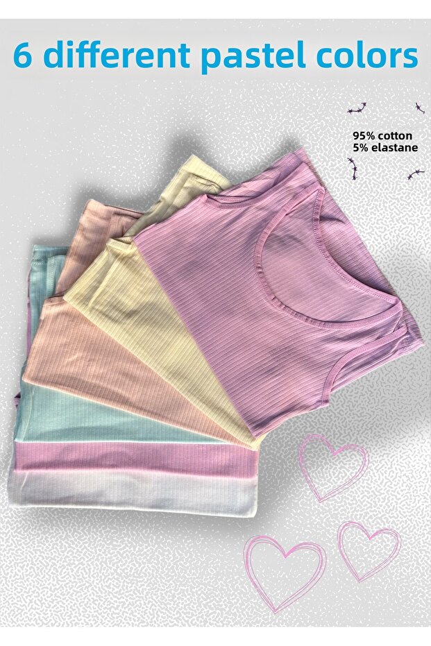 6-Piece Pastel Color Thick Strap Girls' Ribbed Undershirt - Dondeza & Tutku Sales Store