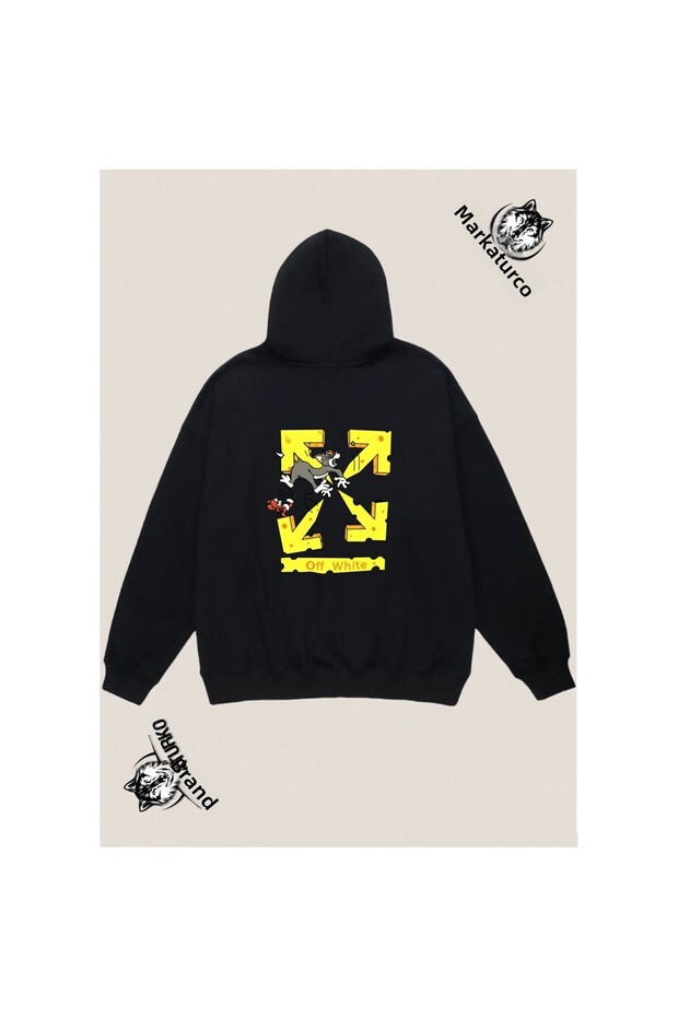 Street Style Special Design Back Printed Black Hooded Unisex Sweatshirt 5050-57S