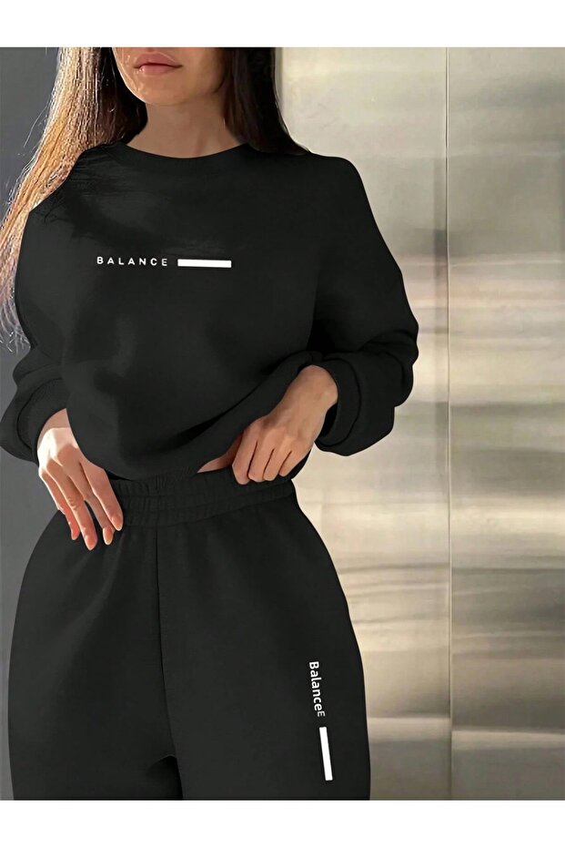 Unisex Men's Women's Balance Printed 3 Thread Crew Neck Tracksuit Set