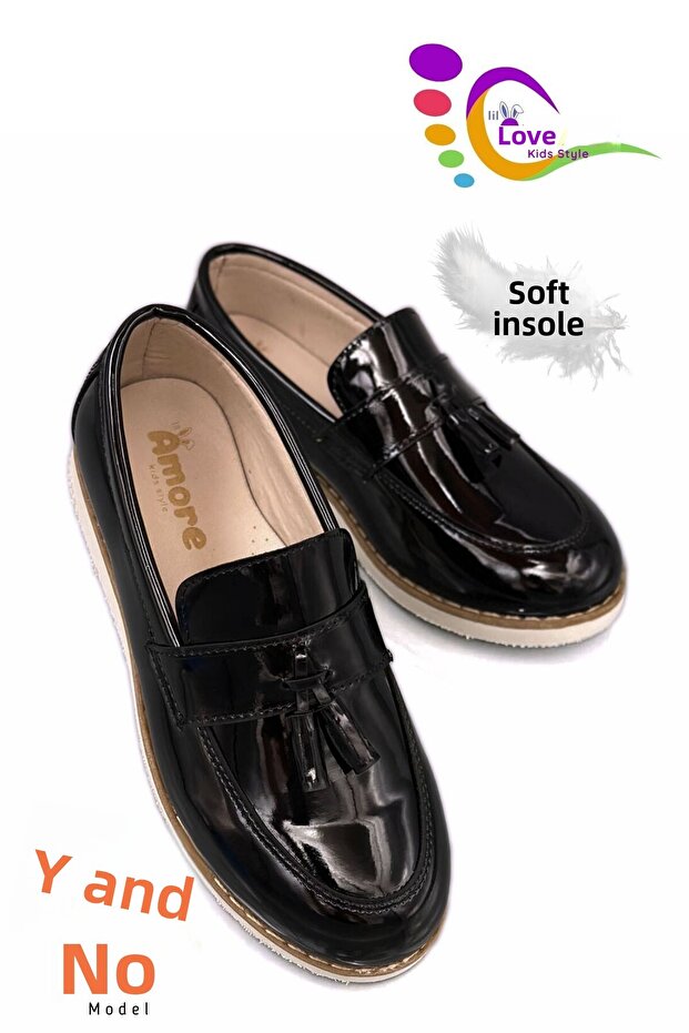 Corcik Model Boys' Shoes School Shoes Circumcision Wedding Suit Shoes Black Ruwhite