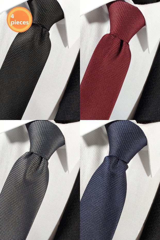 Set of 4 Advantage Tie and Handkerchief in Black, Claret Red, Smoked and Navy Blue Colors