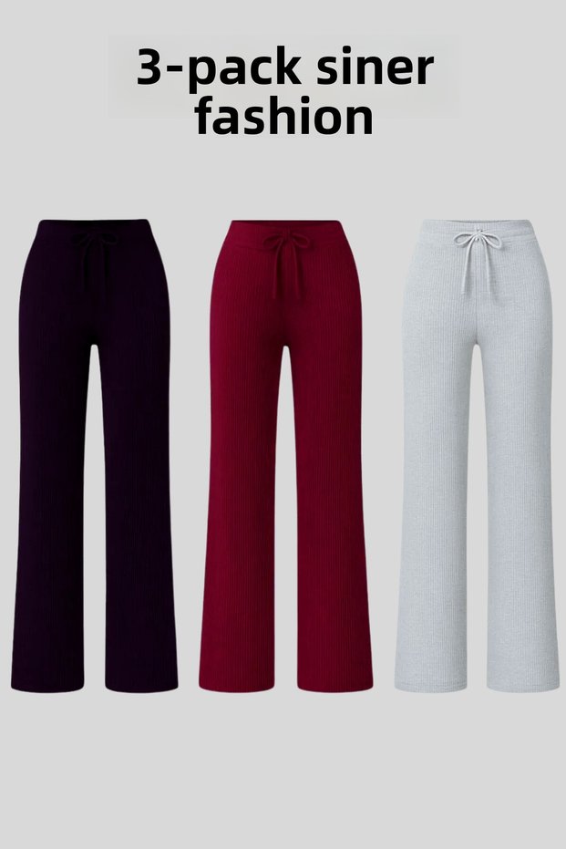 Women's 3-Pack Ribbed Wide-Leg Relaxed Everyday Trousers