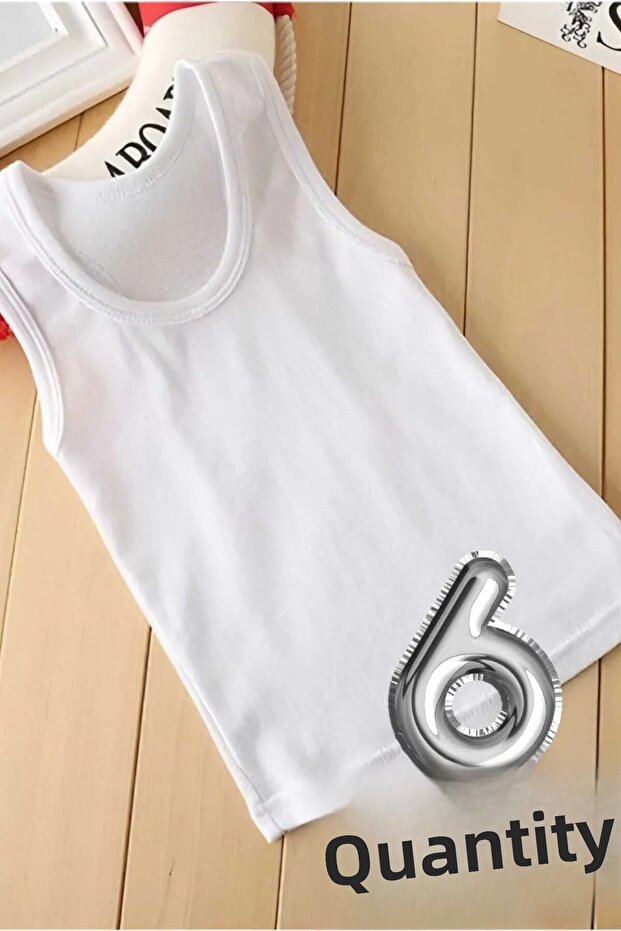 قميص داخلي قطني أبيض ممشط للأولاد مكون من 6 قطع - 4