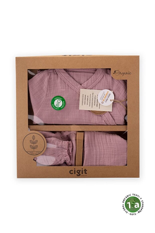 Organic Muslin Hospital Release Baba Szett 0-3 hónapos Lila - 1