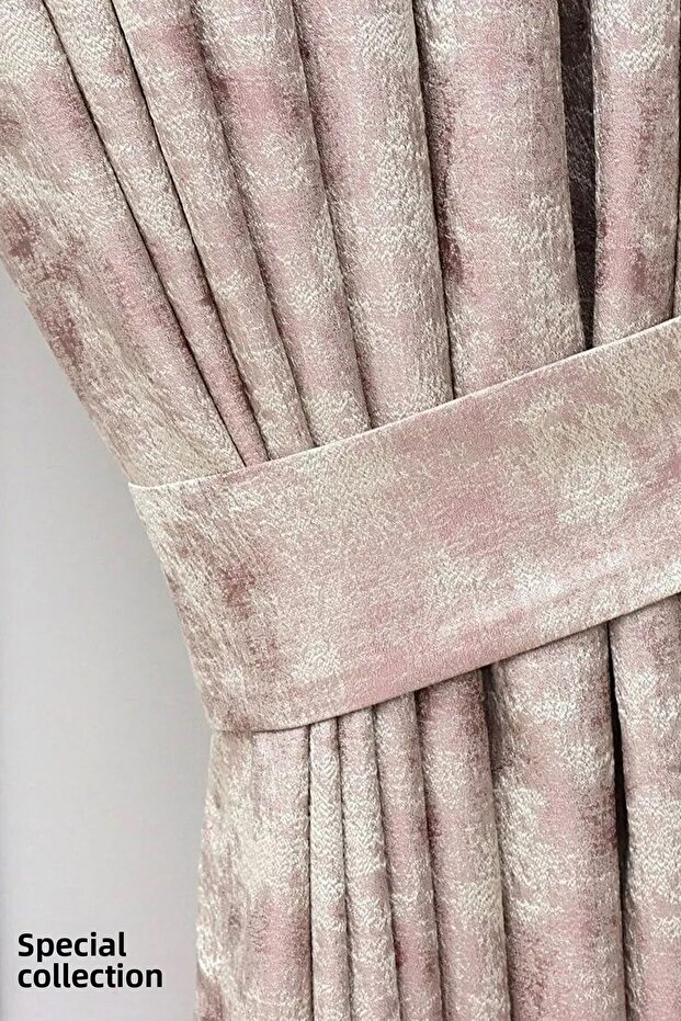 Fon Perde Royal Pattern, New Season, Pleated, Wrinkle-Free, Powder, Special Collection (Single Panel)