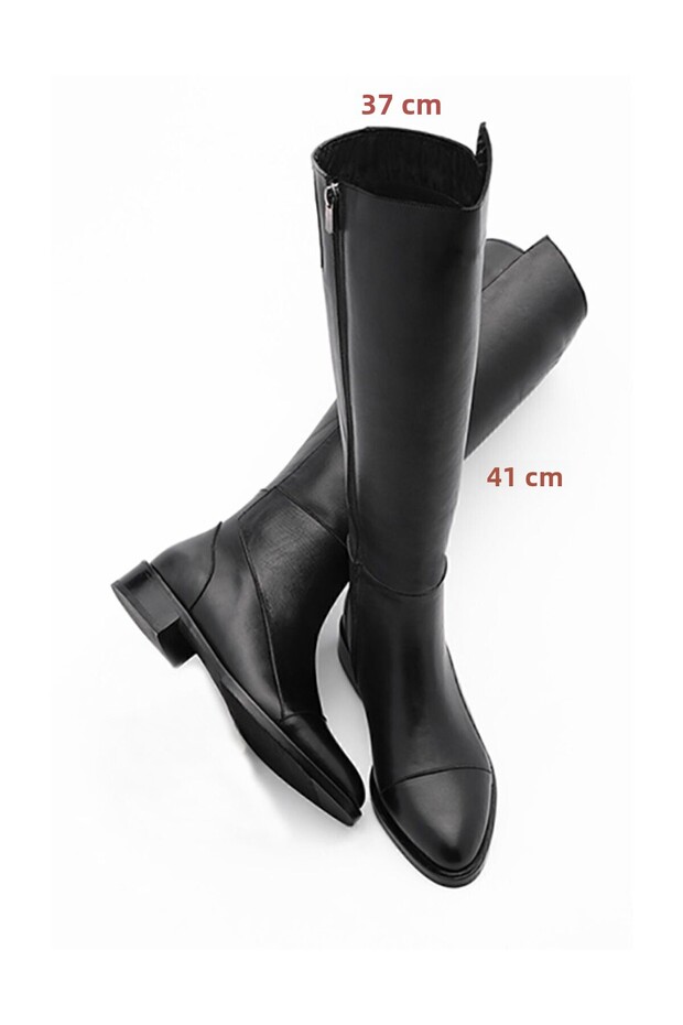 Women's Genuine Leather Casual Boots, Knee-High Zippered Classic Boots, Alis Black
