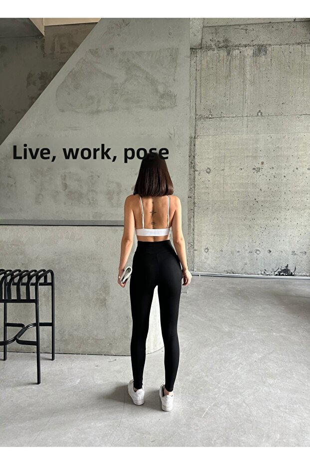 Női, magas derekú, zsebes leggings - 2