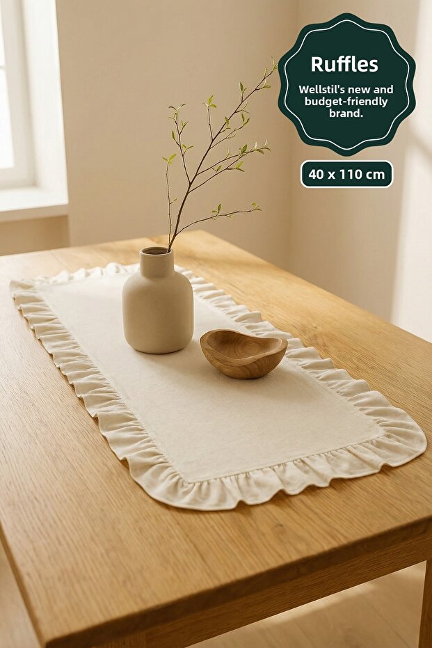 إيكو | مفرش طاولة من الكتان المكشكش 40 × 110 سم