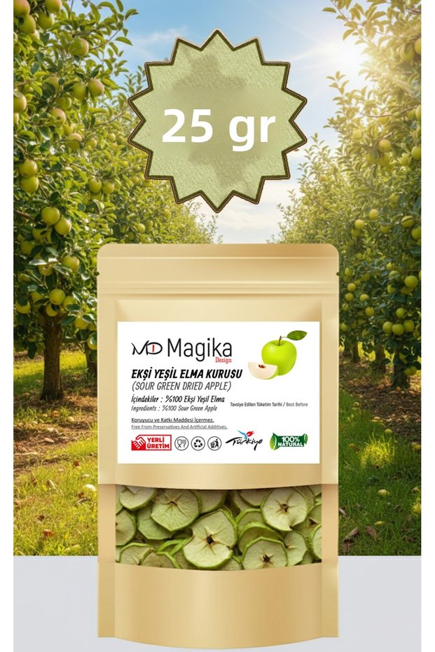 25 Gr Sour Green Apples - Granny Smith Green Apples Dried, Fresh Harvest, Domestic Production, 100% Unadulterated