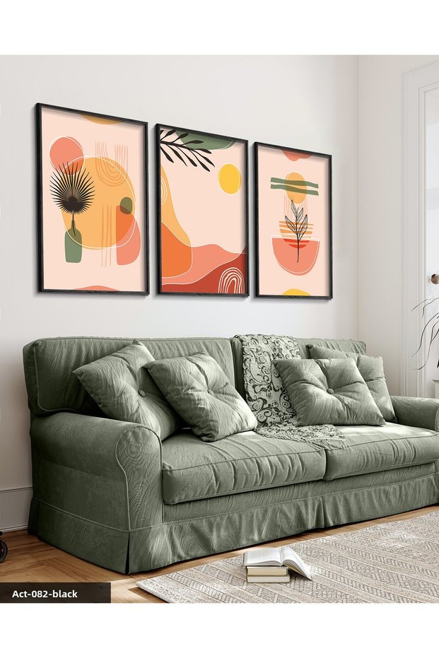 Colorful Nature Abstract 3 Piece Black Wooden Framed Painting