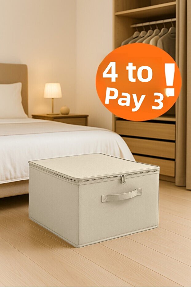 Cream Supported Storage Box Large Size – Foldable Storage and Organization Box with Zipper