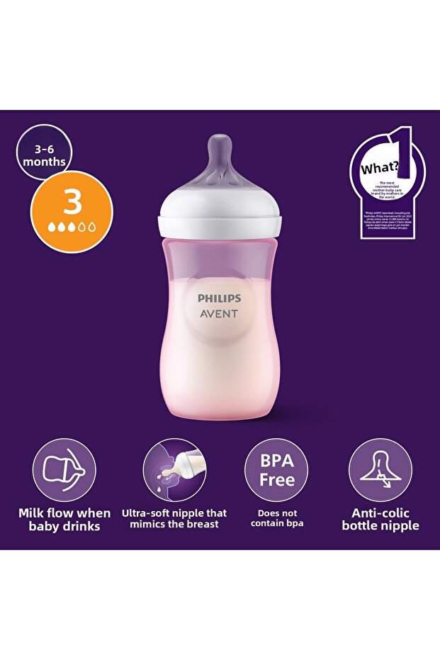 Natural Response Pp Pink Baby Bottle 260ml 1 Month Scy903/11