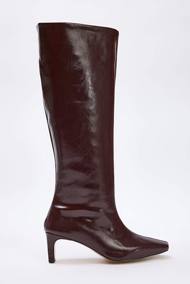 Bordo Kadın 6 cm İnce Topuklu Çizme TAKAW25CZ00002 - 3