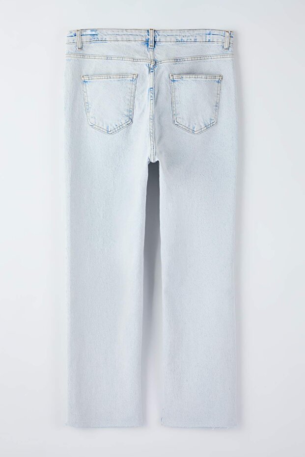 Mavi Yüksek Bel Yırtmaç Detaylı Flare Fit Büyük Beden Jeans TBBAW26CJ00000 - 5