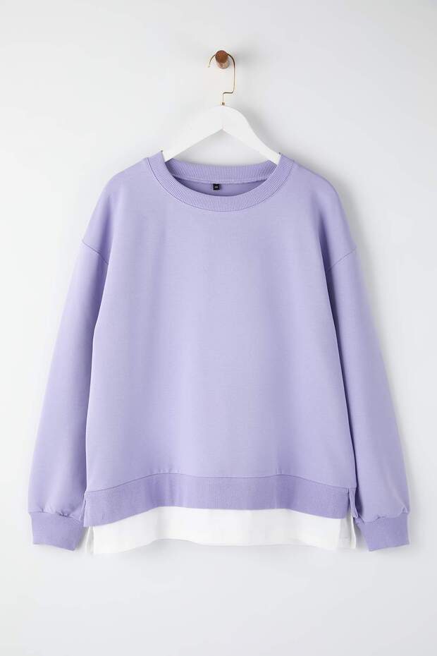 Lila Alttan T-Shirt Çıkma Görünümlü İnce Örme Büyük Beden Sweatshirt TBBAW23AO00023 - 5
