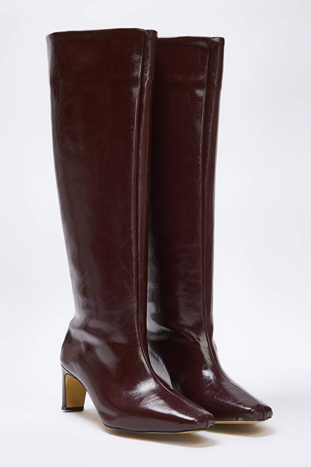 Bordo Kadın 6 cm İnce Topuklu Çizme TAKAW25CZ00002 - 1