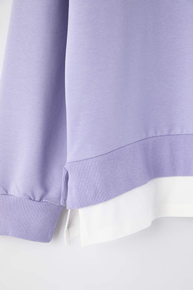 Lila Alttan T-Shirt Çıkma Görünümlü İnce Örme Büyük Beden Sweatshirt TBBAW23AO00023 - 7