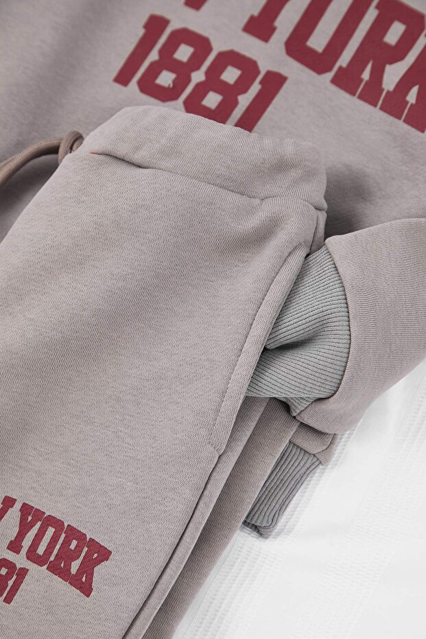 Gri Pamuklu Kapüşonlu Oversize Unisex Çocuk Sweatshirt ve Eşofman Alt - Üst Takım TKDAW26AU00003 - 3