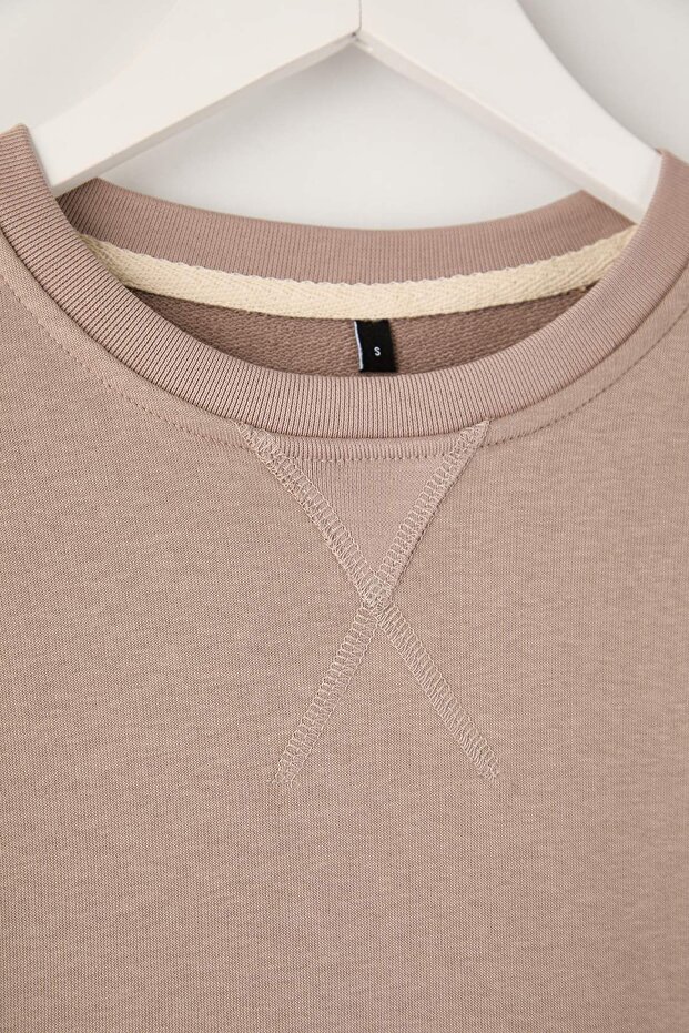 Bej Rahat Kesim Basic Bisiklet Yaka Sweatshirt TMNAW26SW00060 - 6