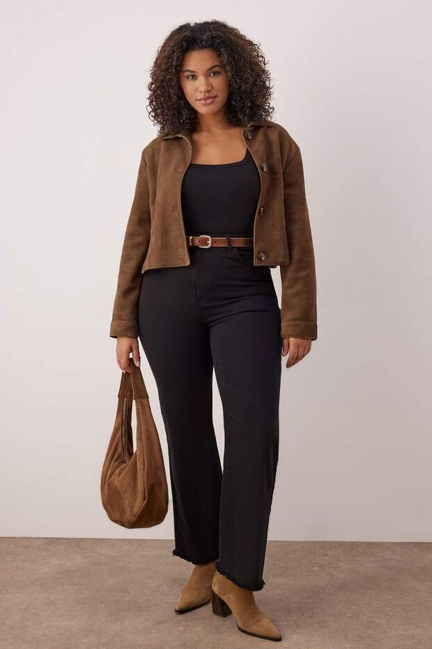 Siyah Yüksek Bel Pis Uç Detaylı Geniş Paça/Wide Leg Comfort/Orta Esnek Jeans TBBSS23CJ00009 - 1