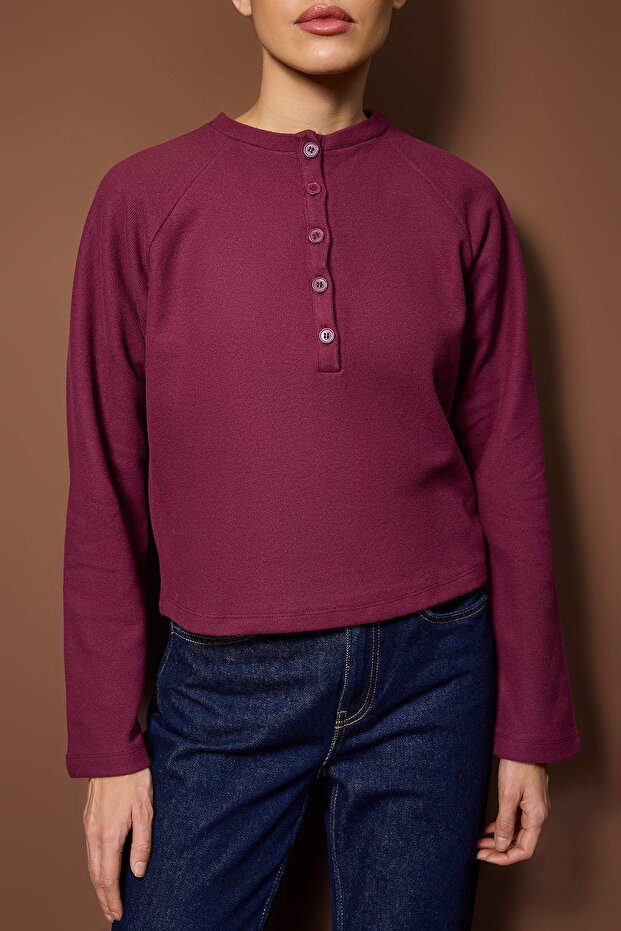 Bordo Regular/Normal Kalıp Yarım Patlı Selanik Kalın Örme Bluz TWOAW26BZ00252 - 3