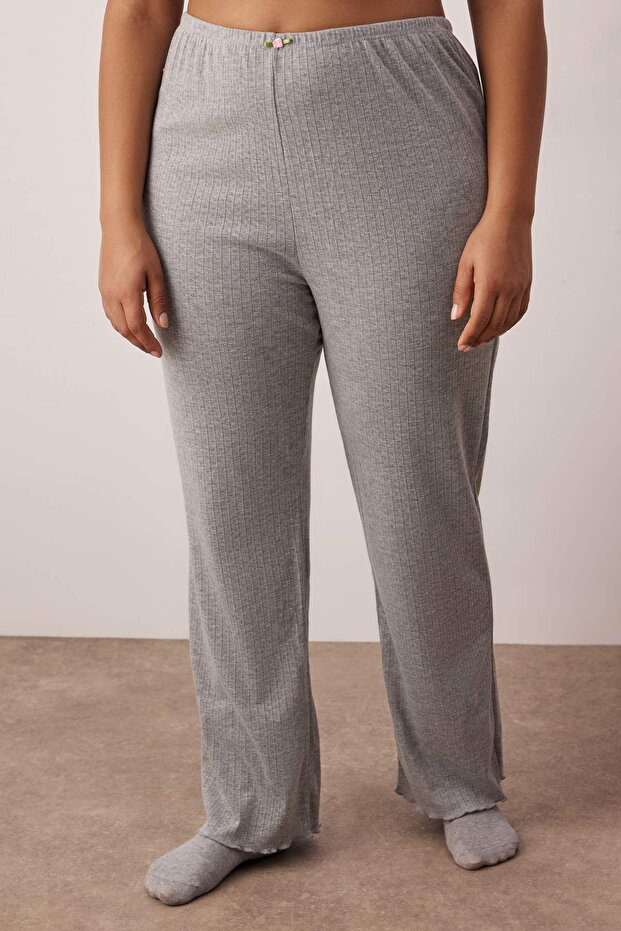 Gri Pointel Ajurlu/Delikli Örme Pijama Takımı TBBSS25AI00049 - 4