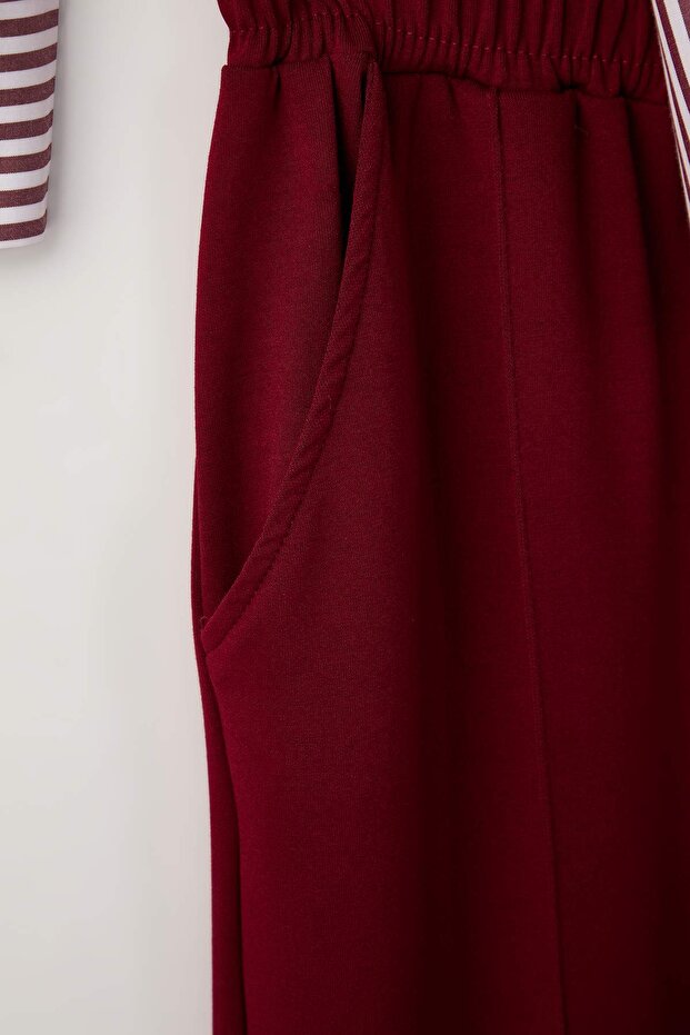 Bordo Çizgili Dokuma Kumaş Detaylı Örme Alt-Üst Takım TCTSS25US00042 - 6