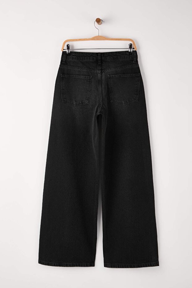 Siyah Taş Detaylı Normal Bel Wide Leg Jeans TWOAW26JE00284 - 7