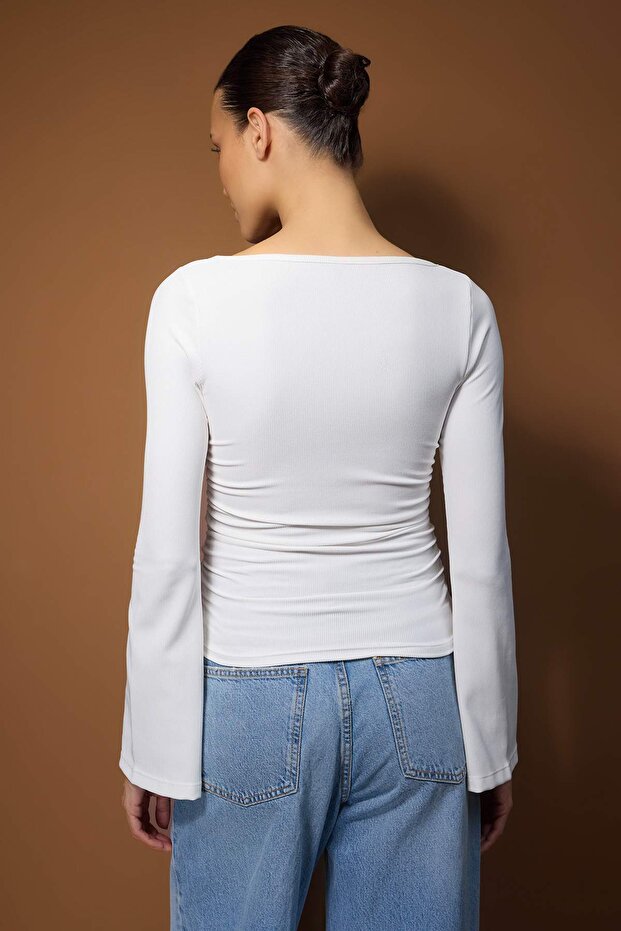 Siyah-Ekru Fitted/Vücuda Oturan 2'li Paket  Örme Bluz TWOAW26BZ00350 - 7