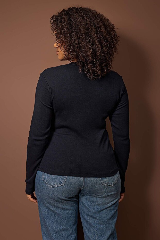 Siyah-Haki 2'li Paket Crop Kaşkorse Örme Büyük Beden Bluz TBBAW26AF00055 - 7