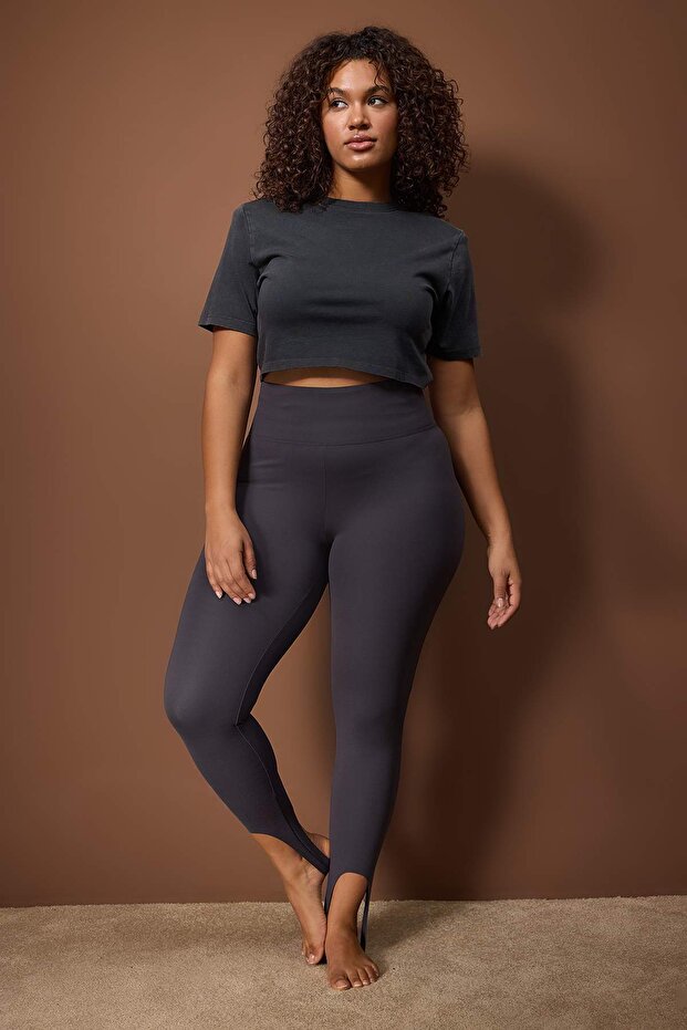 Gri Fırçalı Soft Kumaş Füzo Tam Boy Yoga Örme Spor Tayt TBBAW26BV00006 - 1