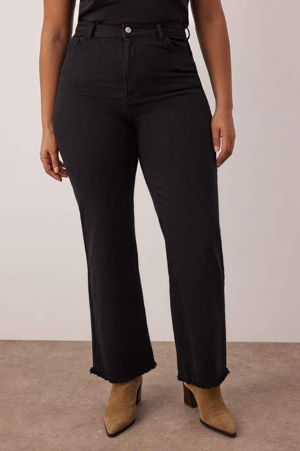 Siyah Yüksek Bel Pis Uç Detaylı Geniş Paça/Wide Leg Comfort/Orta Esnek Jeans TBBSS23CJ00009 - 3