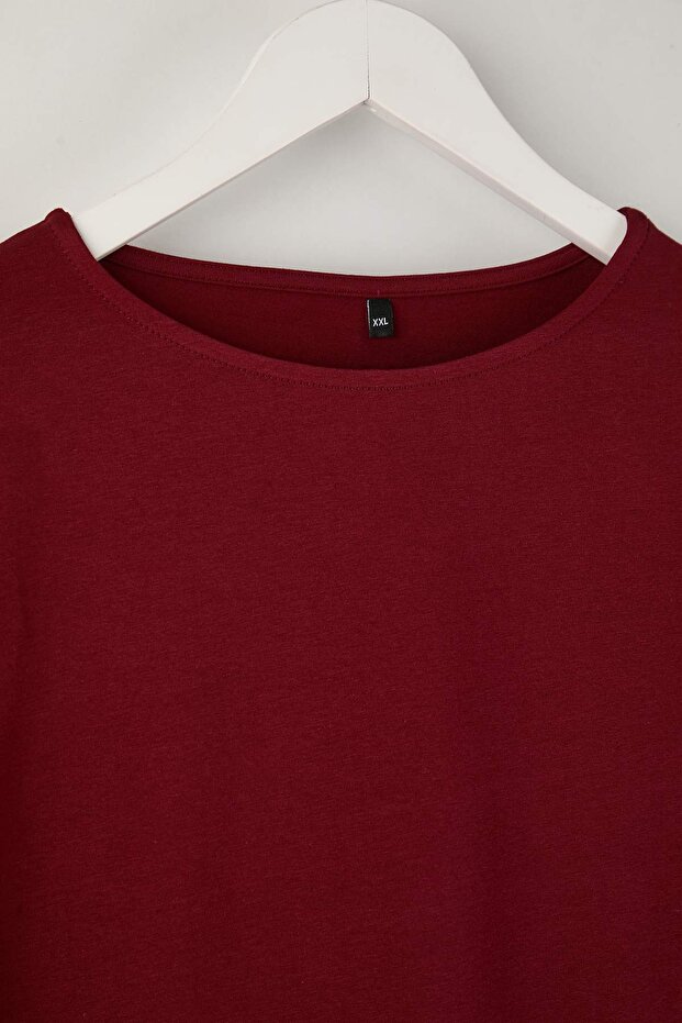 Bordo Pamuklu Kayık Yaka Fitted/Vücuda Oturan Esnek Bluz TBBAW26AF00027 - 7
