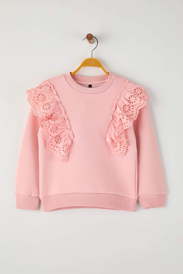 Pembe Pamuklu Düz/Basic Kalın/İçi Polarlı Regular Örme Kız Çocuk Sweatshirt TKDAW26SW00034 - 2