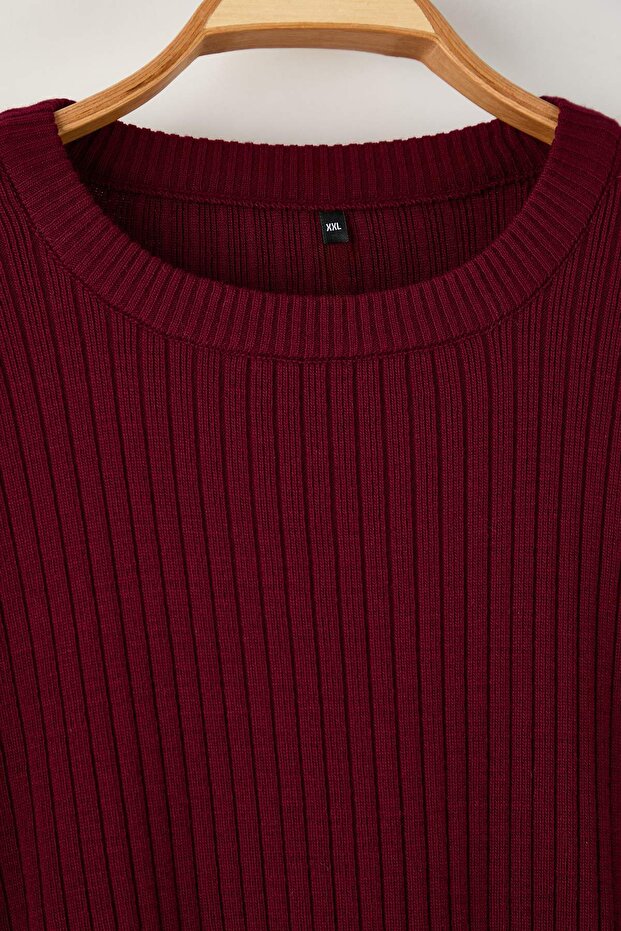 Bordo Fitilli Bisiklet Yaka Triko Kazak Pantolon Takım TBBAW23CP00044 - 6
