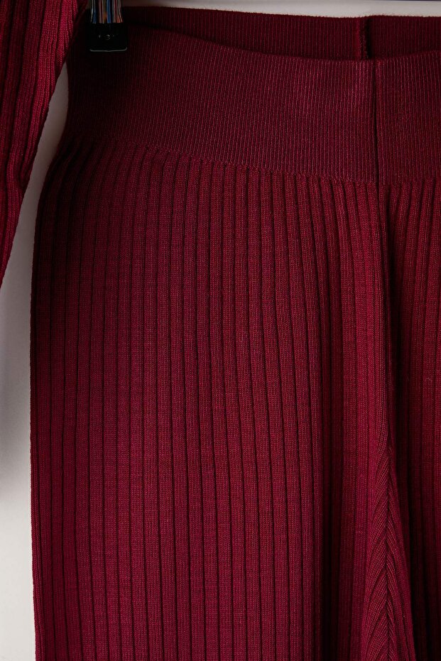Bordo Fitilli Bisiklet Yaka Triko Kazak Pantolon Takım TBBAW23CP00044 - 7