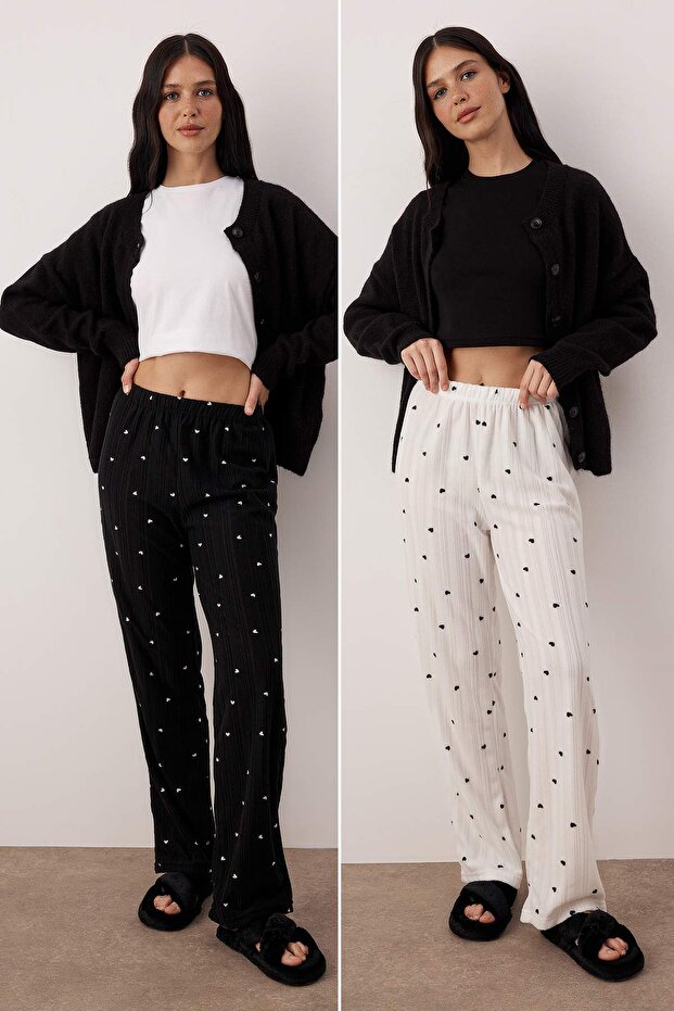 Siyah-Beyaz 2'li Paket Kalpli Polar Kışlık Örme Pijama Altı THMAW25PJ00004 - 1