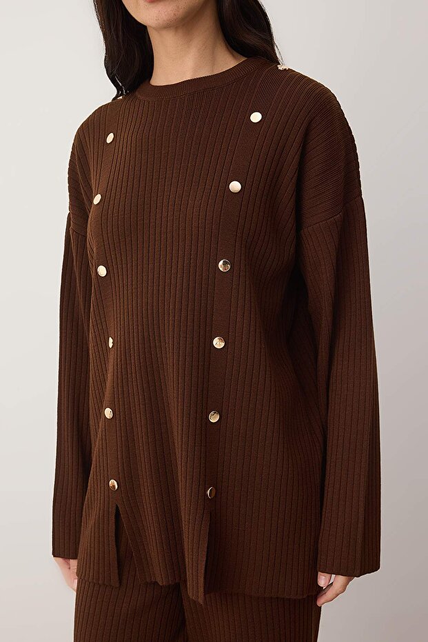 Koyu Kahverengi Oversize Triko Alt - Üst Takım TCTAW26US00071 - 3