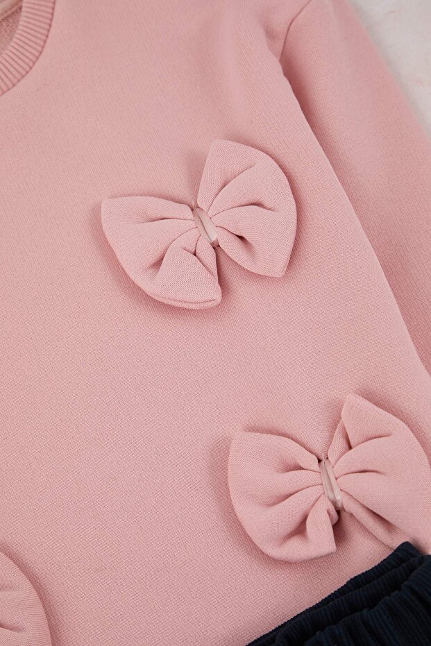 Pembe Bisiklet Yaka Oversize Kız Çocuk Örme Alt - Üst Takım TKDAW26AU00021 - 4