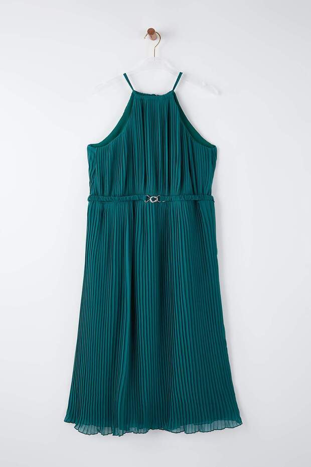 Petrol Bodycon Maxi Boy Şifon Dokuma Büyük Beden Elbise TBBSS25AH00252 - 5